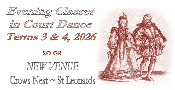 Evening Clases in Court Dance Terms 3 & 4, 2026 NEW VENUE Crows Nest/St Leonards with Renaissance couple dancing